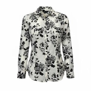 White House Black Market 100% Silk Floral Button-Up Blouse Women's 00